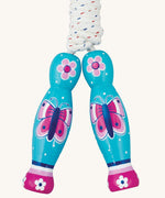 Butterfly design Lanka Kade wooden handled children's skipping rope. We are proud stockist of Lanka Kade's range or fair trade wooden toys here at Babipur. 