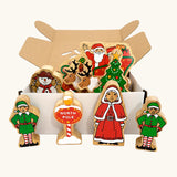 Lanka Kade wooden Christmas play set. 9 toy figures including Santa in his sleigh, Mrs Clause, Christmas Tree, Snowman, North Pole Sign, 2 Elves and 2 Reindeer in a cardboard box.