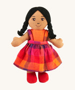 A Lanka Kade Girl Doll with Brown Skin and Black Hair. The doll's dress colour will vary.
