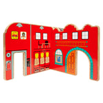 Lanka Kade Fire & Police Toy World- Interior view of the fire station on a plain background.