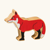 Lanka Kade red fox wooden toy figure. Painted surface and natural wooden sides. 