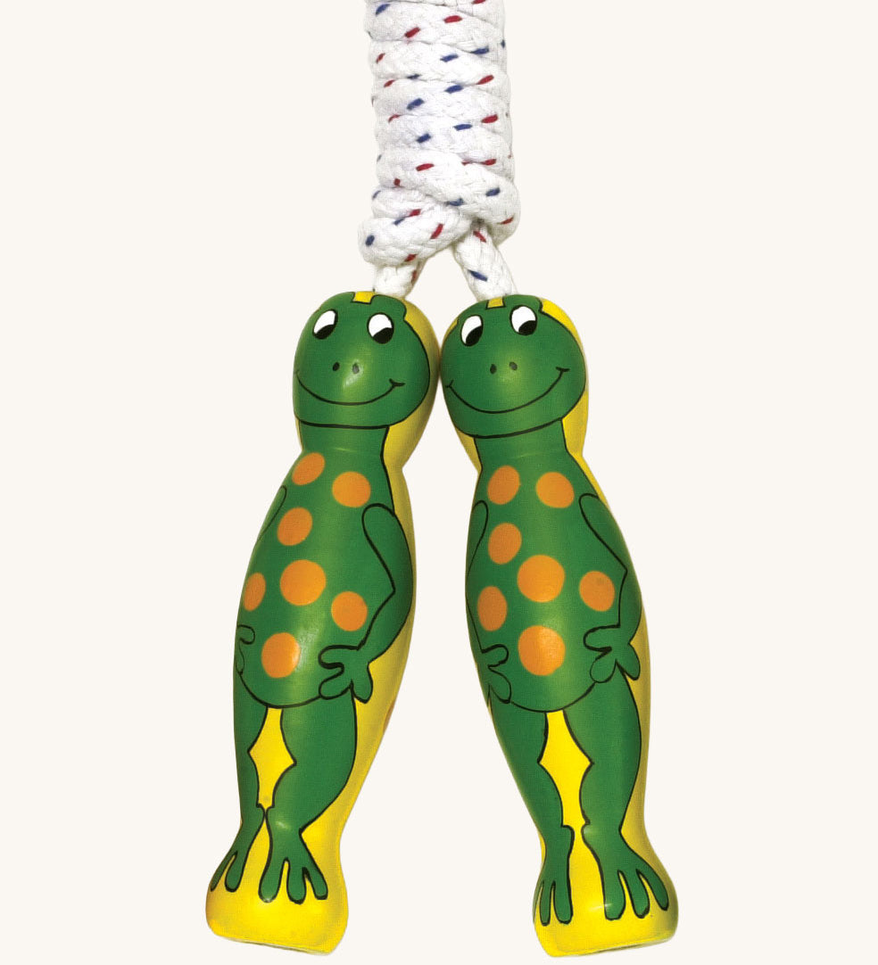 Frog design Lanka Kade wooden handled children's skipping rope. We are proud stockist of Lanka Kade's range or fair trade wooden toys here at Babipur. 