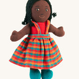 A Lanka Kade Girl Doll with Black Skin and Black Hair. The dolls outfit colour will vary.