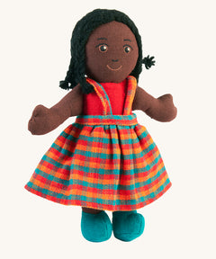 A Lanka Kade Girl Doll with Black Skin and Black Hair. The dolls outfit colour will vary.