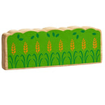 Lanka Kade green wooden hedge toy on a plain background. The hedge is green with darker green leaf details and yellow wheat. 