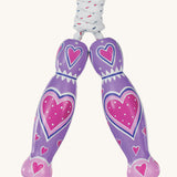 Purple hearts design Lanka Kade wooden handled children's skipping rope. We are proud stockist of Lanka Kade's range or fair trade wooden toys here at Babipur. 