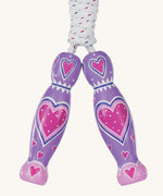 Purple hearts design Lanka Kade wooden handled children's skipping rope. We are proud stockist of Lanka Kade's range or fair trade wooden toys here at Babipur. 