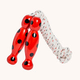 Ladybird design Lanka Kade wooden handled children's skipping rope. We are proud stockist of Lanka Kade's range or fair trade wooden toys here at Babipur. 