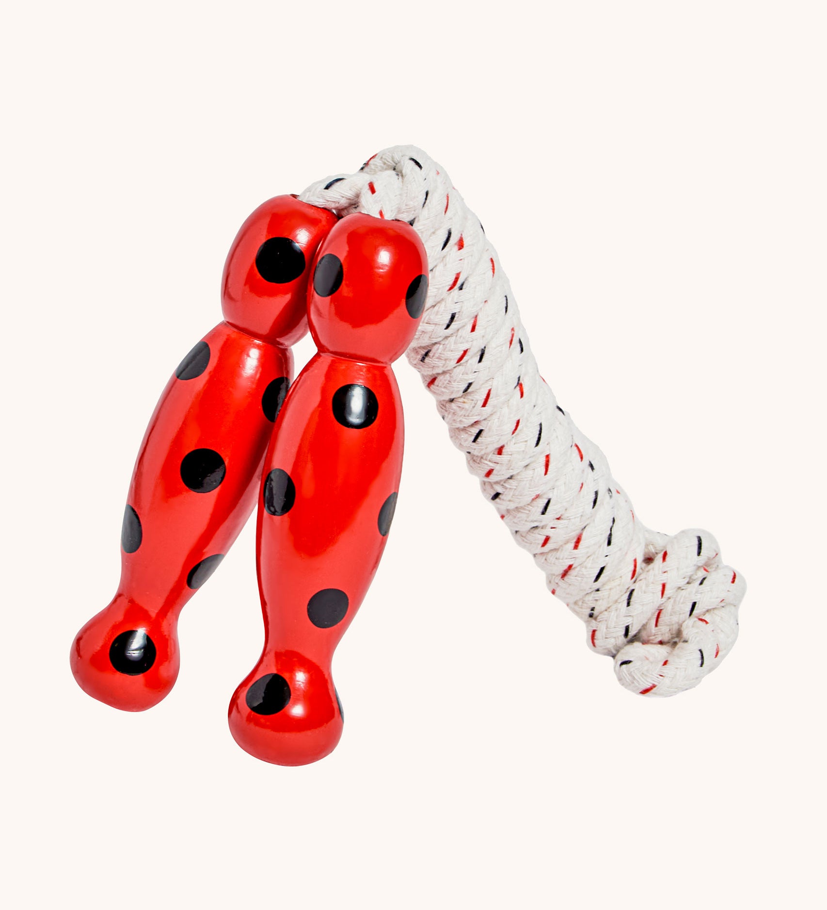 Ladybird design Lanka Kade wooden handled children's skipping rope. We are proud stockist of Lanka Kade's range or fair trade wooden toys here at Babipur. 