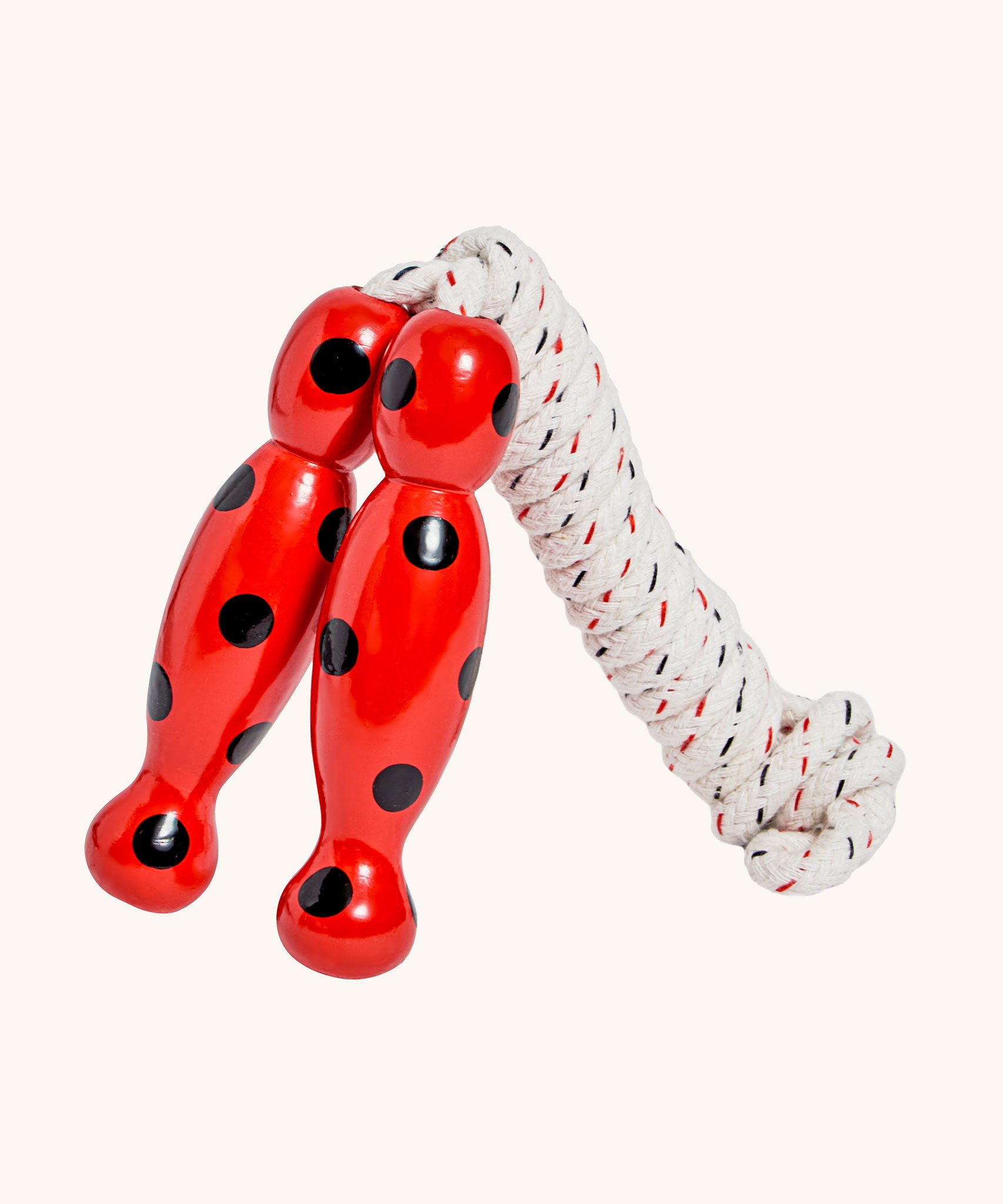 Ladybird design Lanka Kade wooden handled children's skipping rope. We are proud stockist of Lanka Kade's range or fair trade wooden toys here at Babipur. 