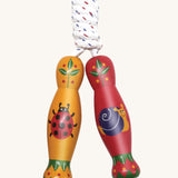 Mini beasts design Lanka Kade wooden handled children's skipping rope. We are proud stockist of Lanka Kade's range or fair trade wooden toys here at Babipur. 