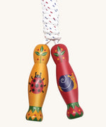 Mini beasts design Lanka Kade wooden handled children's skipping rope. We are proud stockist of Lanka Kade's range or fair trade wooden toys here at Babipur. 