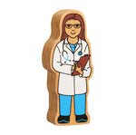 Lanka Kade sustainable wooden doctor character toy on a white background
