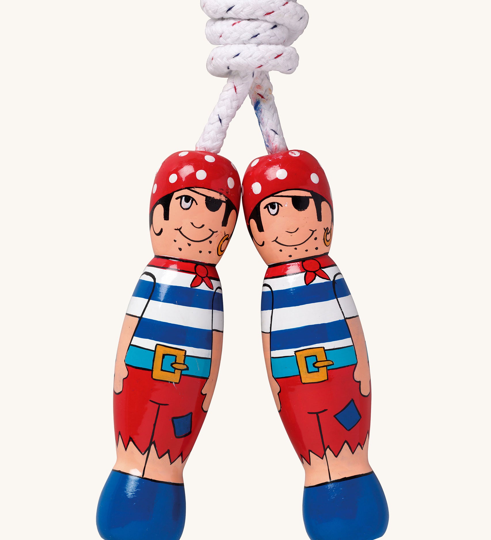 Pirate design Lanka Kade wooden handled children's skipping rope. We are proud stockist of Lanka Kade's range or fair trade wooden toys here at Babipur. 