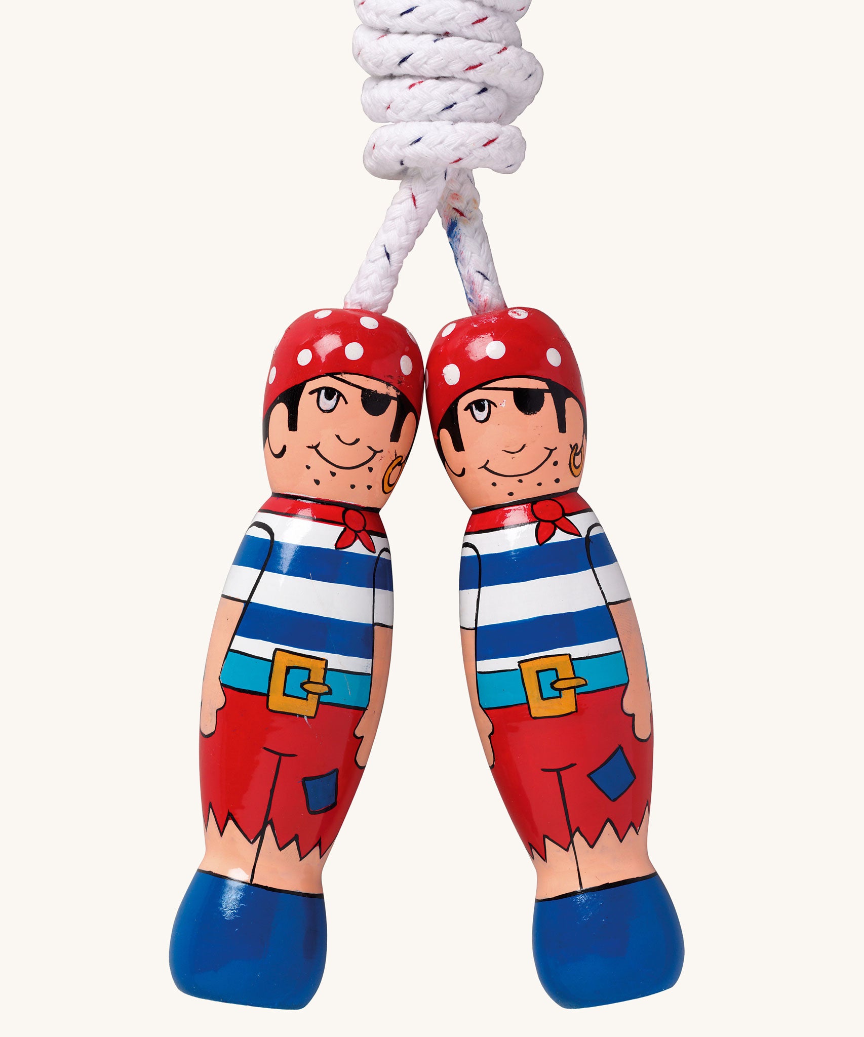 Pirate design Lanka Kade wooden handled children's skipping rope. We are proud stockist of Lanka Kade's range or fair trade wooden toys here at Babipur. 