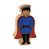 Wooden Lanka Kade Prince with a blue top, black boots, red cape and silver crown