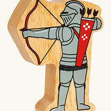 Back of the Lanka Kade red armoured archer wooden toy figure.