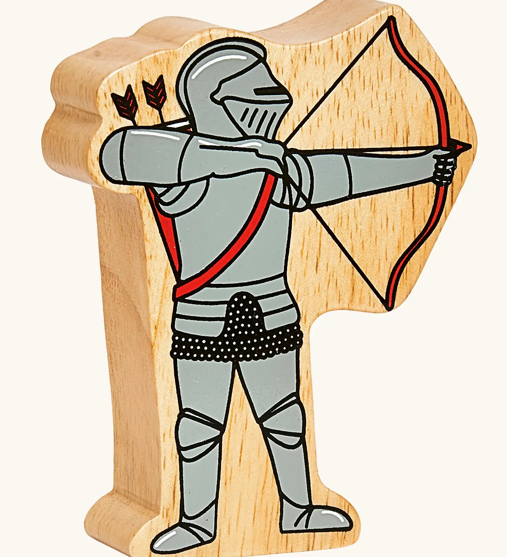 Lanka Kade red armoured archer wooden toy figure.