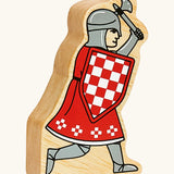 Lanka Kade red foot knight with battle axe wooden toy figure.