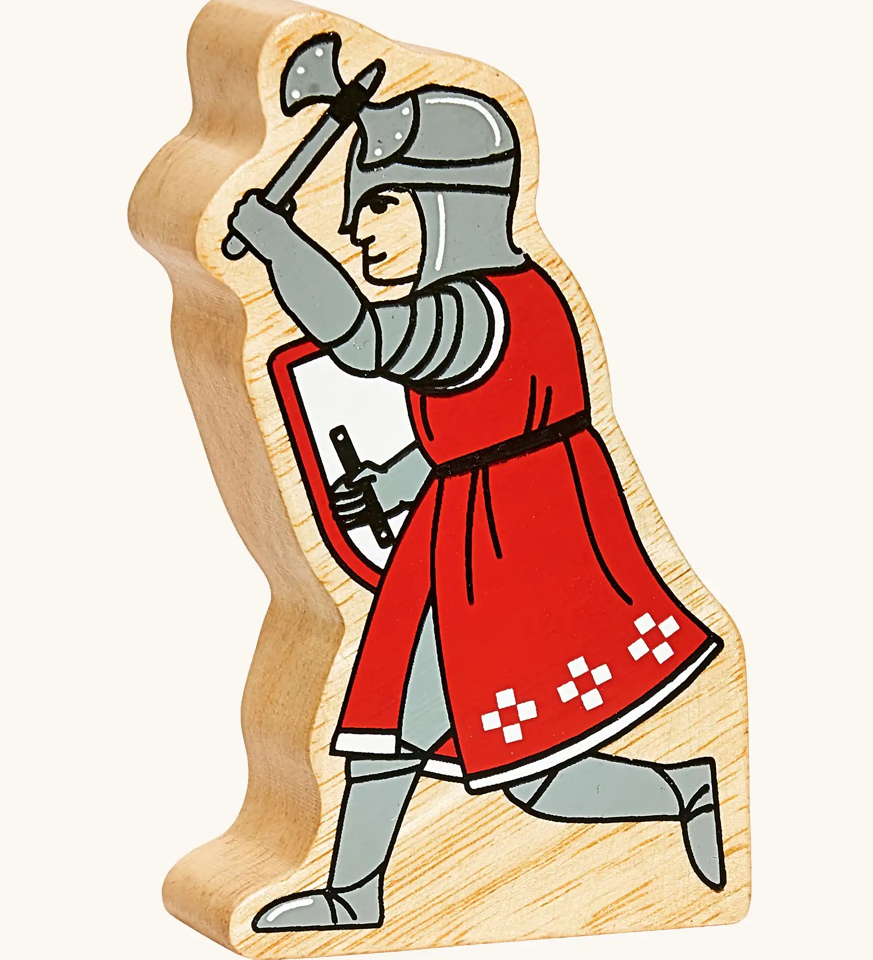 Lanka Kade red foot knight with battle axe wooden toy figure.