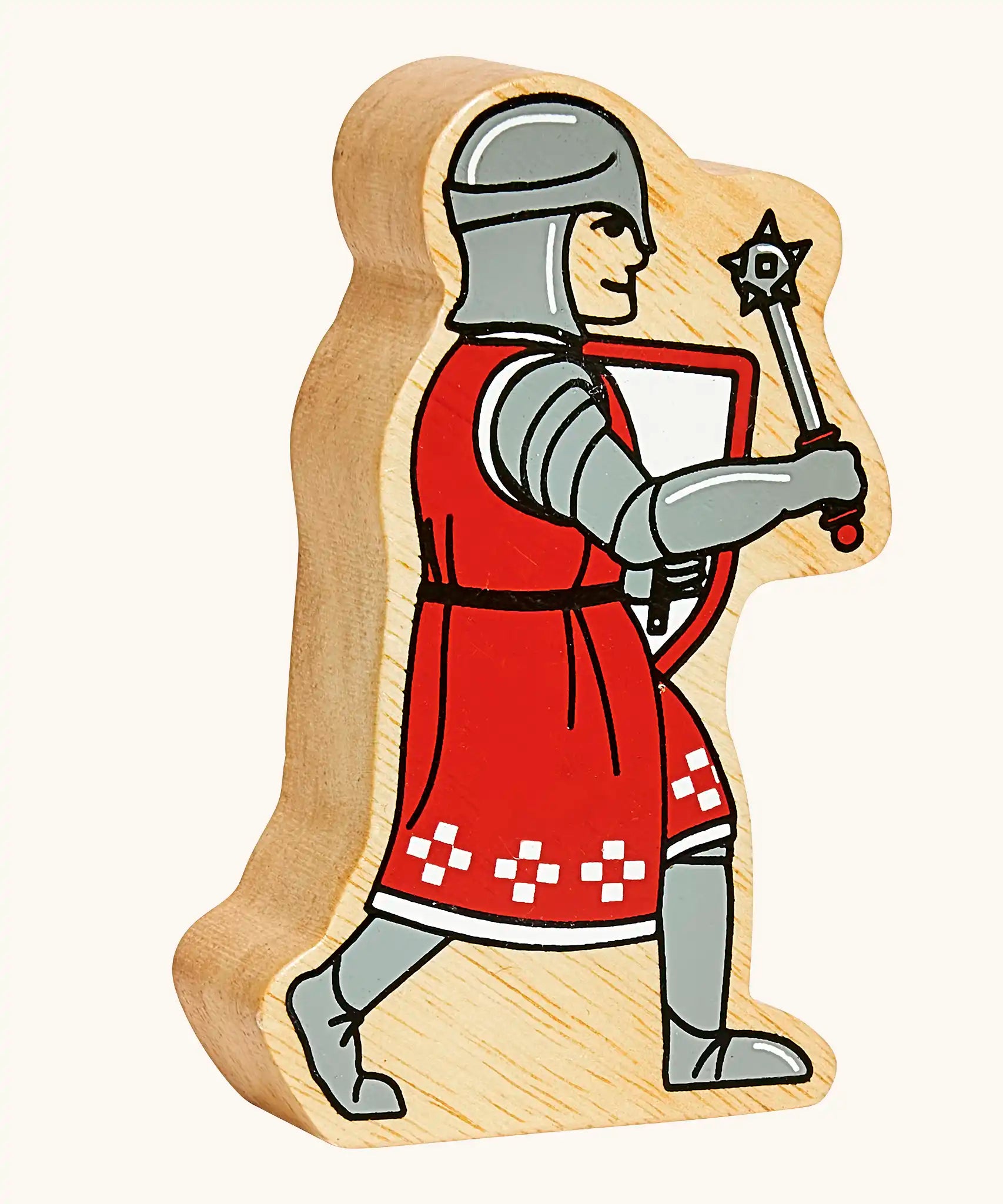 Lanka Kade red foot knight with morning star wooden toy figure.