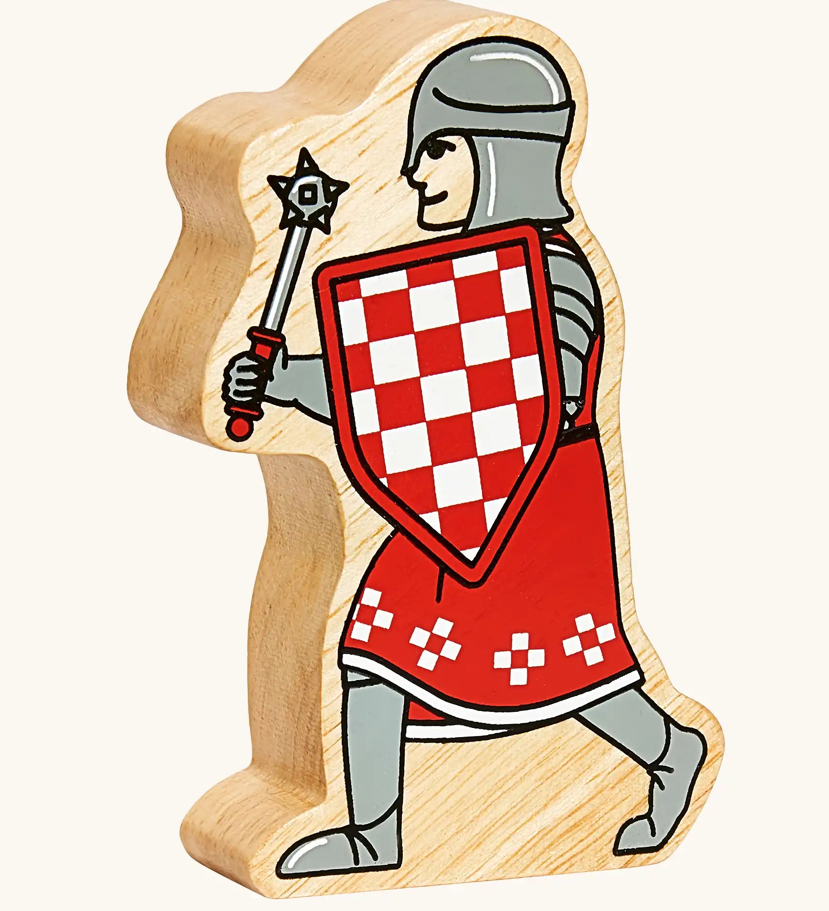 Lanka Kade red foot knight with morning star wooden toy figure.