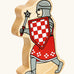 Lanka Kade red foot knight with morning star wooden toy figure.