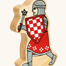 Lanka Kade red foot knight with morning star wooden toy figure.