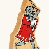 Lanka Kade red foot knight with raised sword wooden toy figure. 