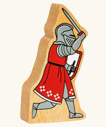 Lanka Kade red foot knight with raised sword wooden toy figure. 