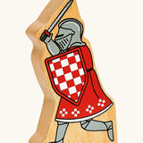 Lanka Kade red foot knight with raised sword wooden toy figure. 