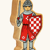 Lanka Kade red front facing knight wooden toy figure. 