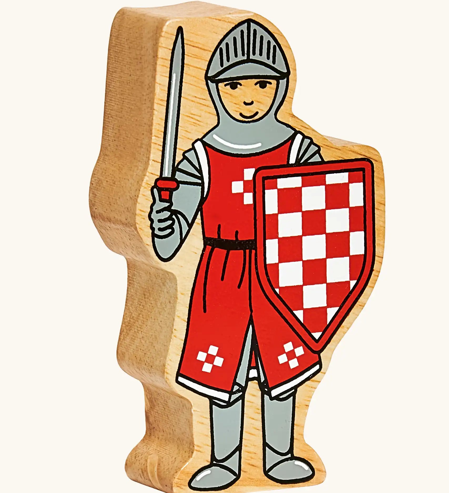 Lanka Kade red front facing knight wooden toy figure. 