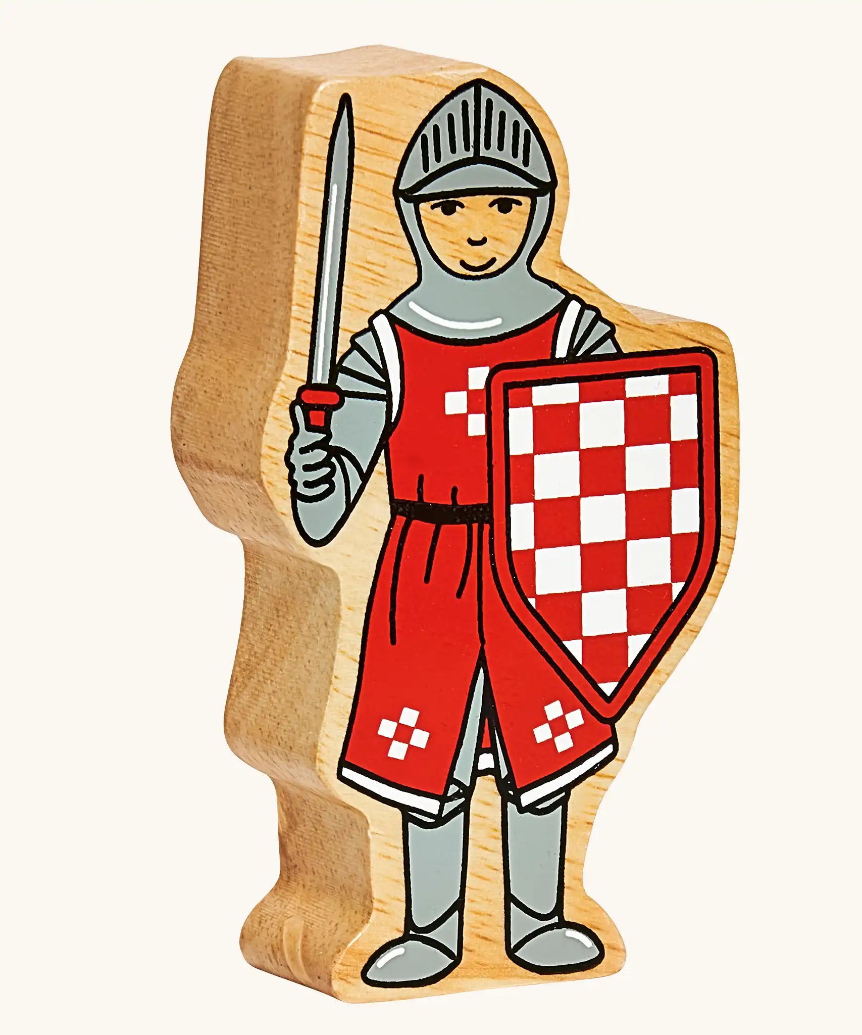 Lanka Kade red front facing knight wooden toy figure. 