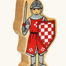 Lanka Kade red front facing knight wooden toy figure. 
