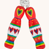 Red hearts design Lanka Kade wooden handled children's skipping rope. We are proud stockist of Lanka Kade's range or fair trade wooden toys here at Babipur. 