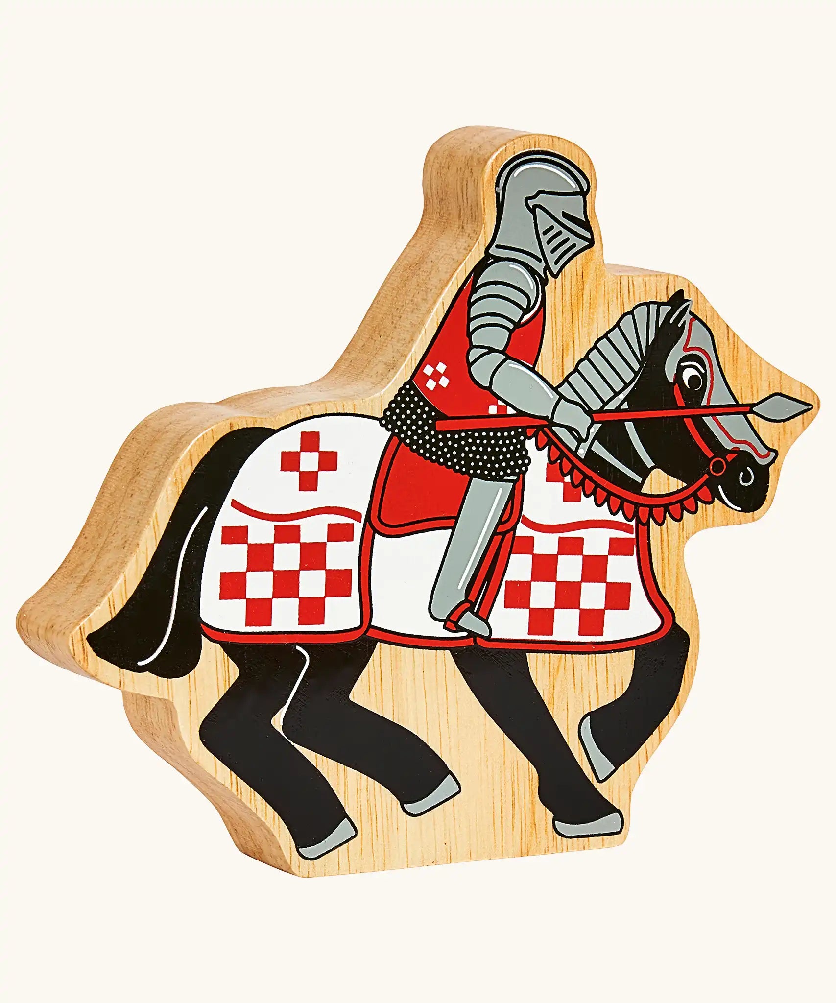 Lanka Kade red knight on horseback wooden toy figure.