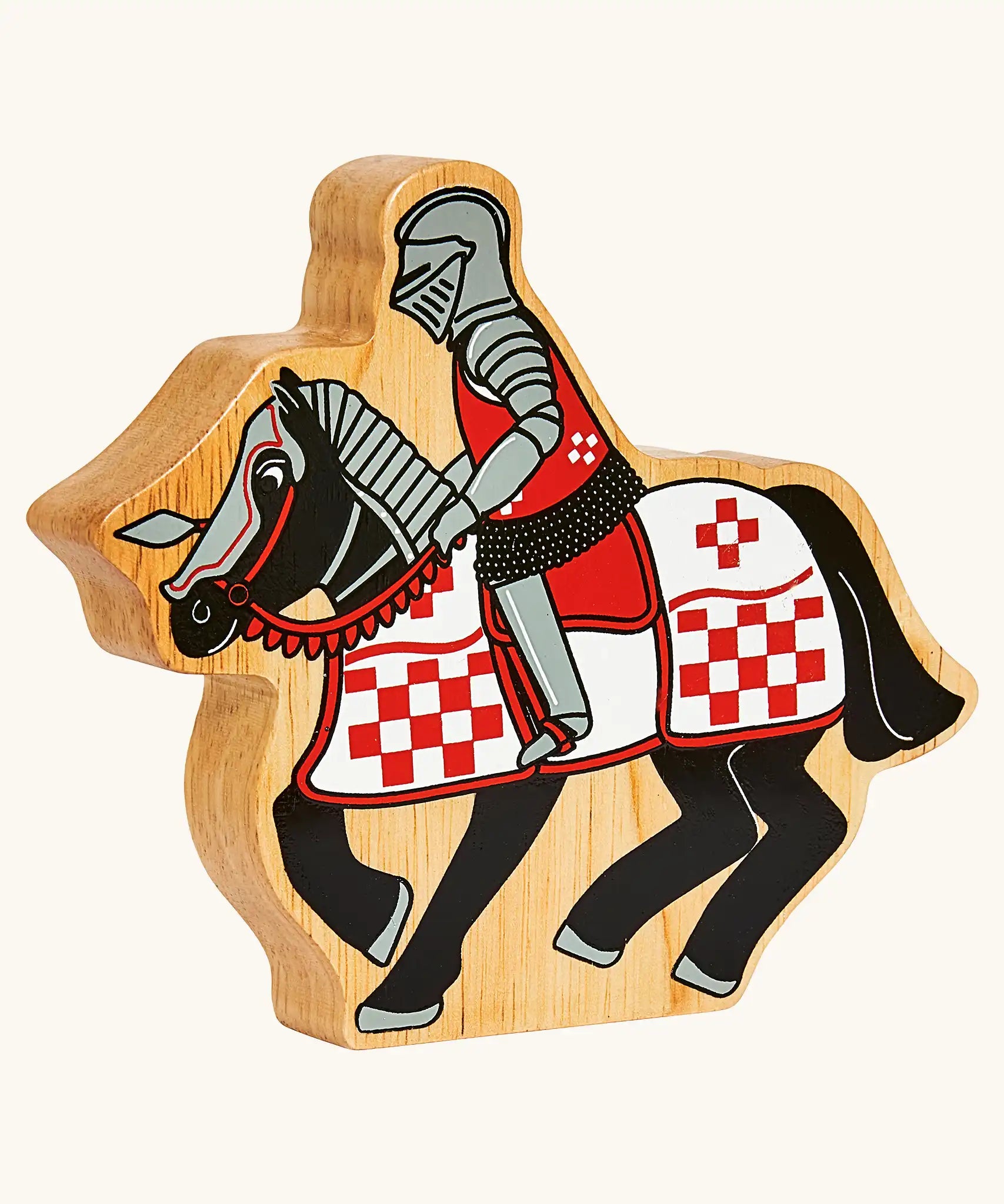 Lanka Kade red knight on horseback wooden toy figure.