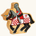 Lanka Kade red knight on horseback wooden toy figure.