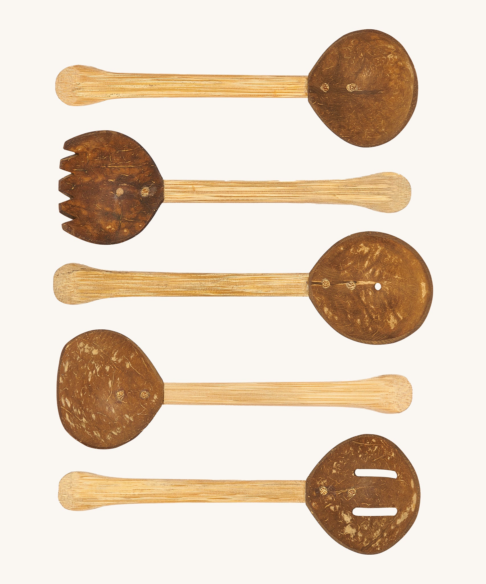 Lanka Kade coconut 5 piece utensils set. Comes with 5 different coconut utensils on wooden handles 