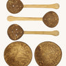 Lanka Kade coconut water play set. Comes with 2 coconut bowls with holes on the bottom and 3 coconut spoons with holes through them.