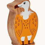 Lanka Kade yellow and white vulture wooden figure with playful facial features