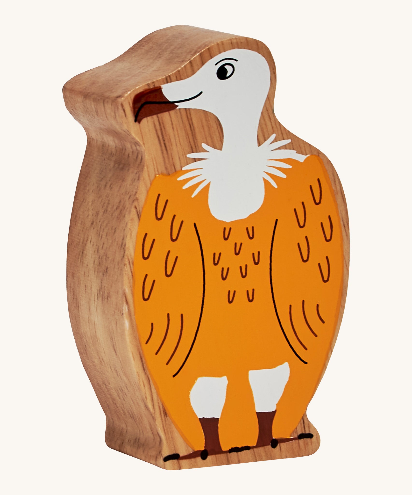 Lanka Kade yellow and white vulture wooden figure with playful facial features