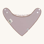 The reverse side of the organic cotton bandana bib from Lassig, in a soft grey / lilac.