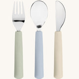 The back of the Lassig Cutlery with Silicone Handle  featuring Happy Fruits Lemon design. This children's cutlery set is part of a wide range of tableware available at Babipur.