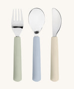 The back of the Lassig Cutlery with Silicone Handle  featuring Happy Fruits Lemon design. This children's cutlery set is part of a wide range of tableware available at Babipur.