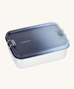 Lassig Stainless Steel Lunchbox with a Unique Dark Blue lid. This lunch box has a removable divider. 