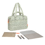 The Lassig every day change nappy bag in light khaki, with all of its extra features such as a change mat and mesh bag.