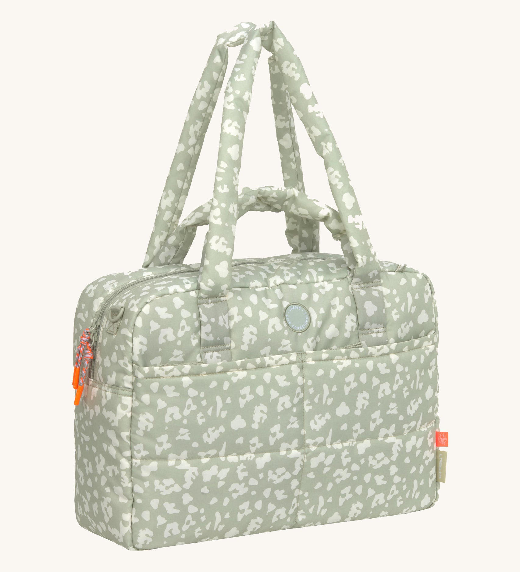 The Lassig every day change nappy bag in light khaki.