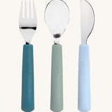 The back of the Lassig Cutlery with Silicone Handle with a Tiny Team Dog design. These green and blue coloured children's cutlery are part of a wide range of tabelware avaialable at Babipur.